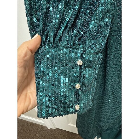MAC DUGGAL Size 10 26730 Teal Green SEQUINED ONE SHOULDER CUT OUT GOWN Dress New - Picture 6 of 13